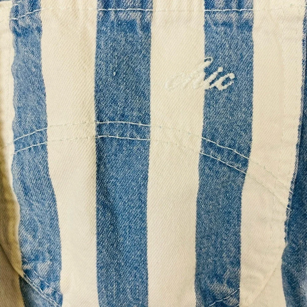 Vintage Chic High Waisted Mom Shorts, 1990s Striped Denim Shorts, Modest Shorts